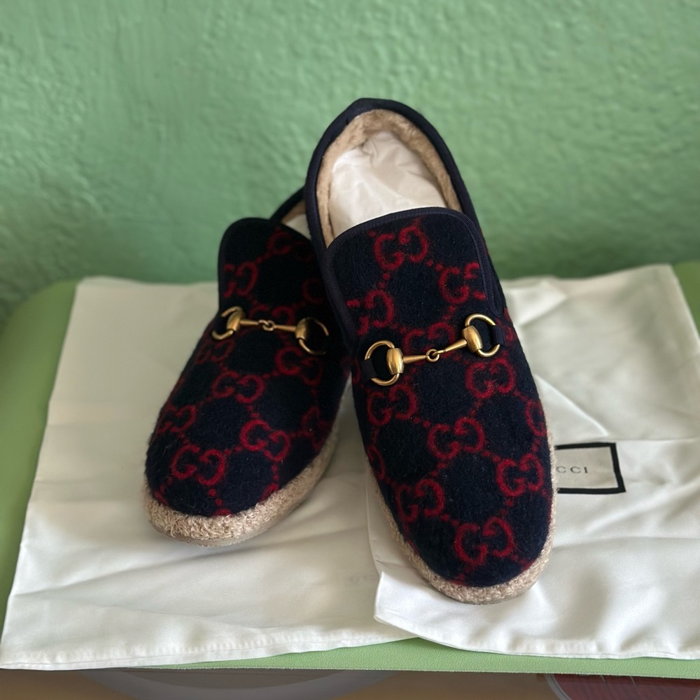 NIB Gucci Fria GG Horsebit Espadrille Loafer Blue Unisex Sz 40+ 40.5 - Picture 7 of 12